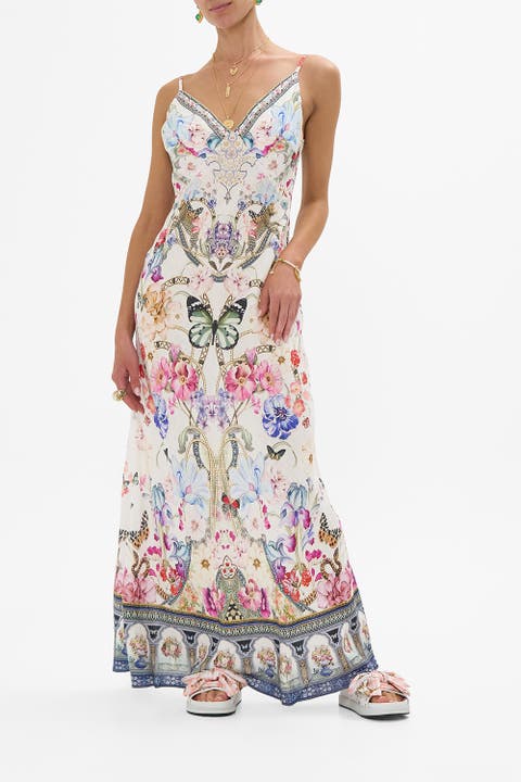 V Neck Full Length Bias Slip Dress Monserrate Magic