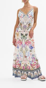 Camilla V Neck Full Length Bias Slip Dress Monserrate Magic