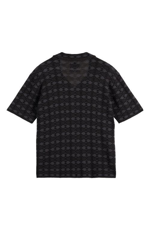 Scotch & Soda Argyle Knit Camp Shirt In Black