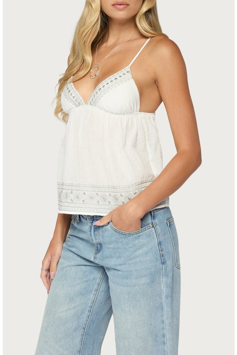 Shilah Embroidered Cotton Babydoll Tank Top, Alternate, color, WHITE