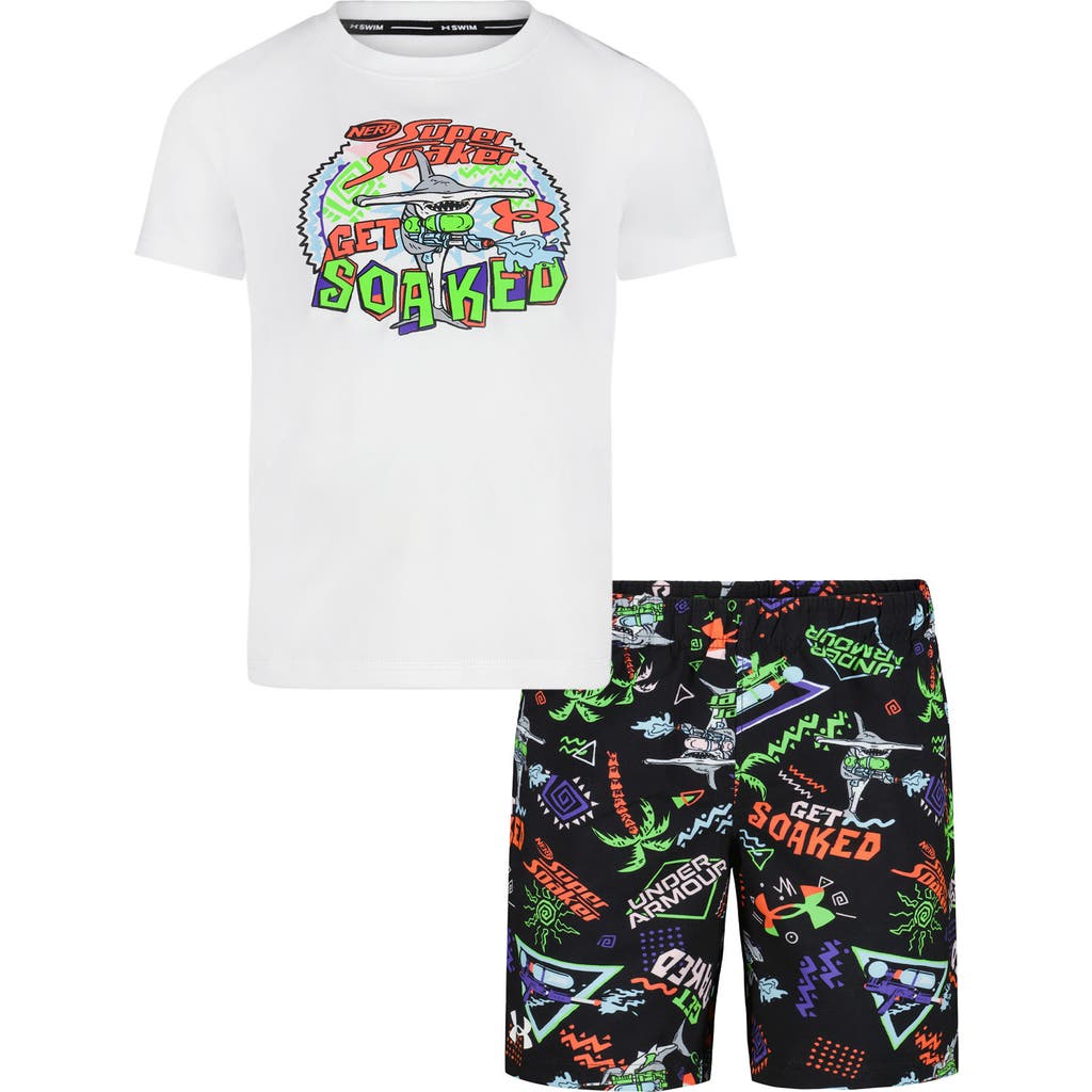 Under Armour Little And Toddler Boys 2-piece Get Soaked Short Sleeve T-shirt And Volley Shorts Set In White