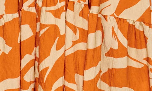 Melloday Printed Smocked Waist Maxi Sundress In Orange Ivory