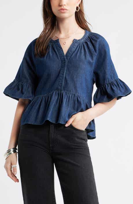 Cotton Chambray Peplum Top