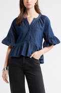 Treasure & Bond Cotton Chambray Peplum Top