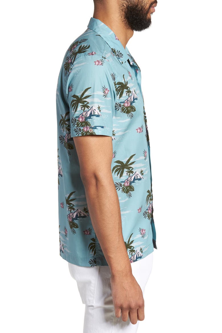 Slim Fit Tropical Pattern Sport Shirt, Alternate, color, LIGHT BLUE