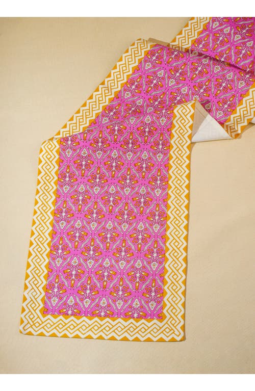 Tiramisu Orchid Luxe Block Print Cotton Table Runner In Pink