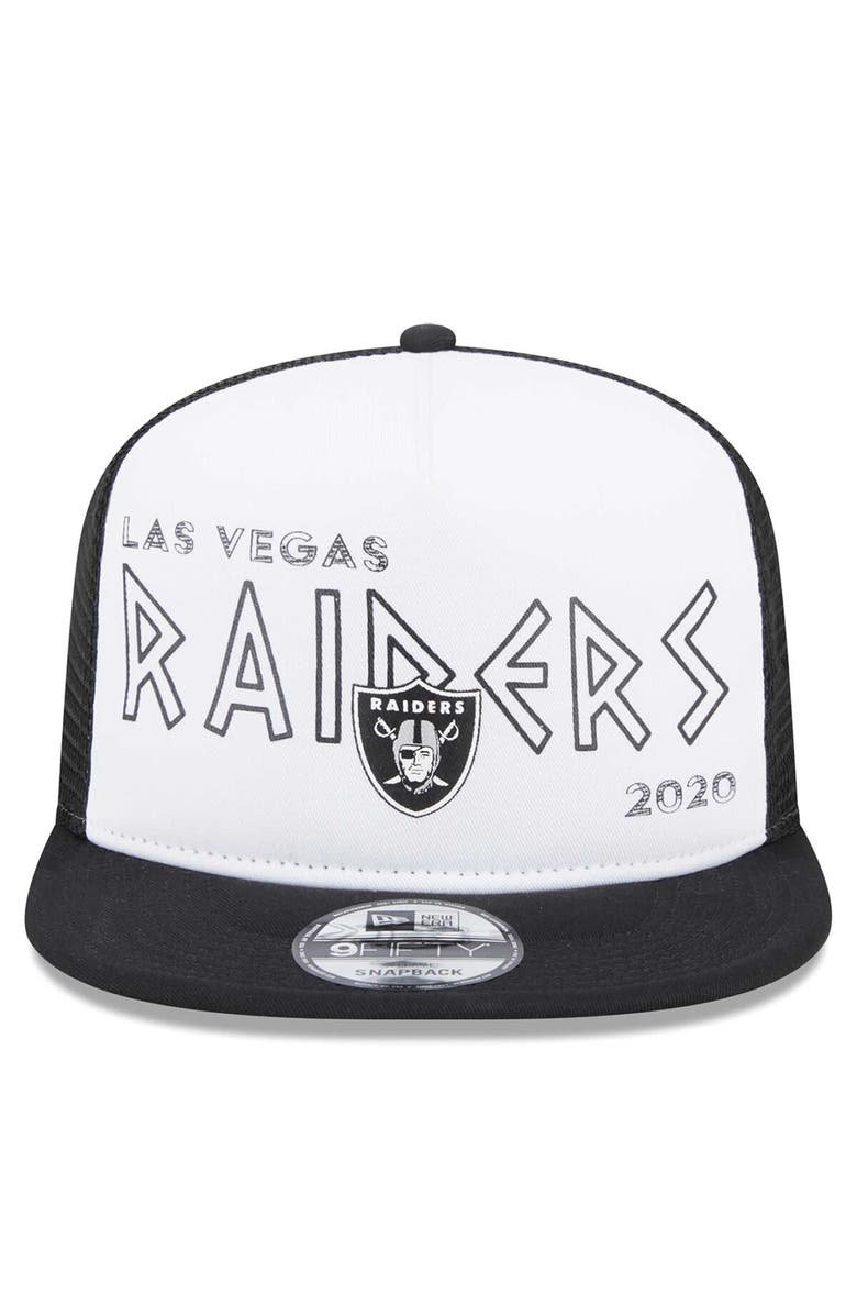 New Era Men's New Era White/Black Las Vegas Raiders Banger 9FIFTY Trucker Snapback Hat, Alternate, color, White
