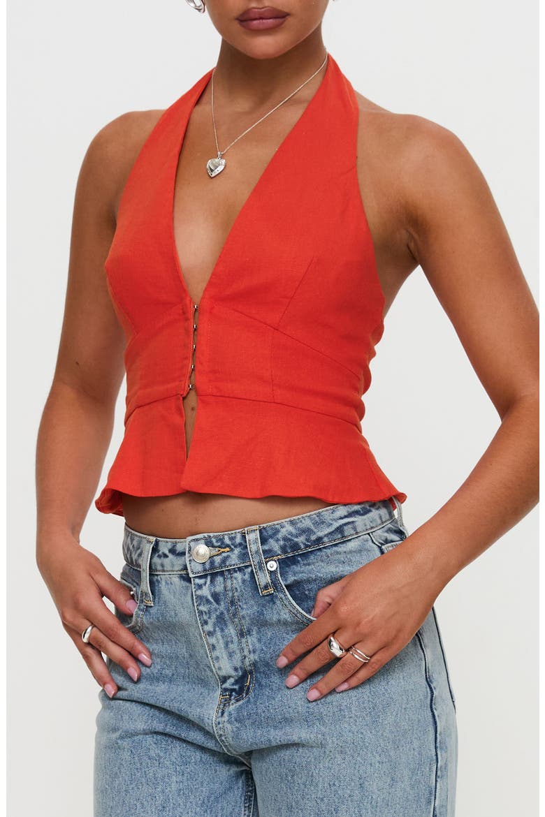 Pleasing Peplum Halter Top, Main, color, RED