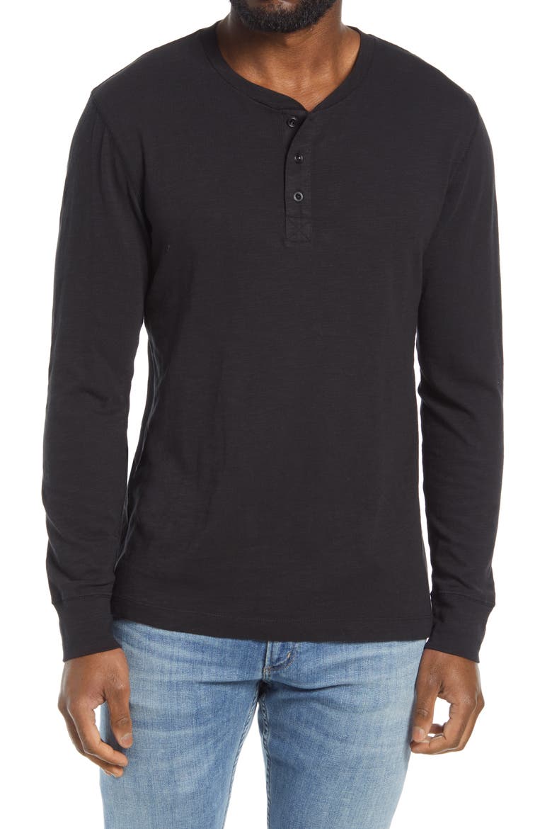 Long Sleeve Slub Henley, Main, color, BLACK