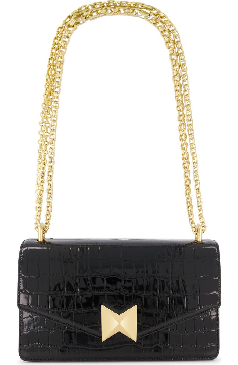 Mac Duggal Gold Plated Hardware Crocodile Leather Shoulder Bag, Main, color, Black