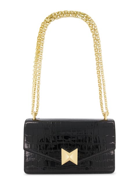 Gold Plated Hardware Crocodile Leather Shoulder Bag