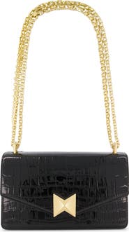 Mac Duggal Gold Plated Hardware Crocodile Leather Shoulder Bag