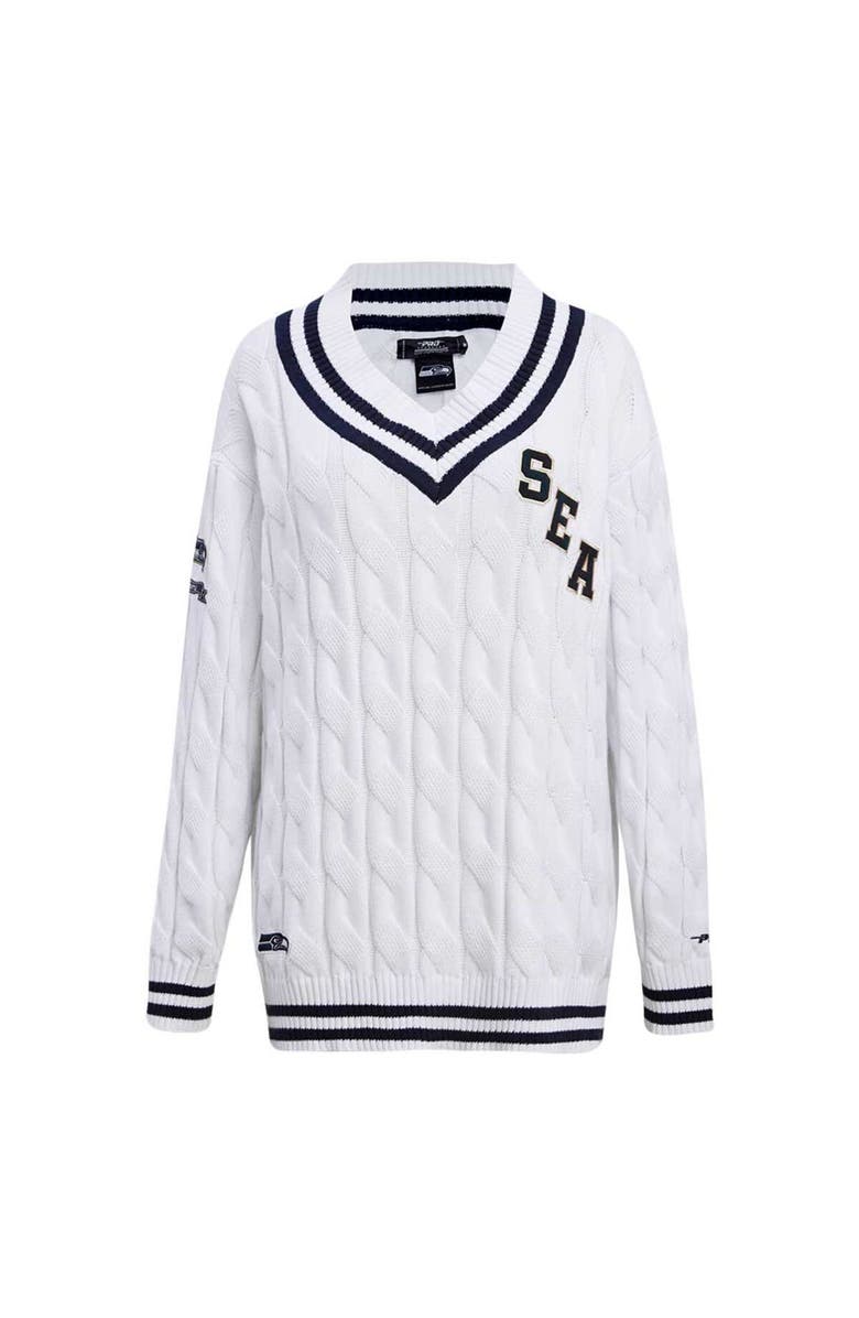 PRO STANDARD Women's Pro Standard White Seattle Seahawks Prep V-Neck Pullover Sweater, Alternate, color, White