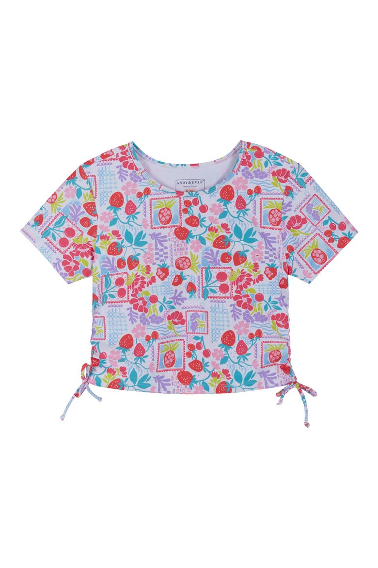 Kids' Short Sleeve Two-Piece Rashguard Swimsuit, Alternate, color, WHITE MULTI