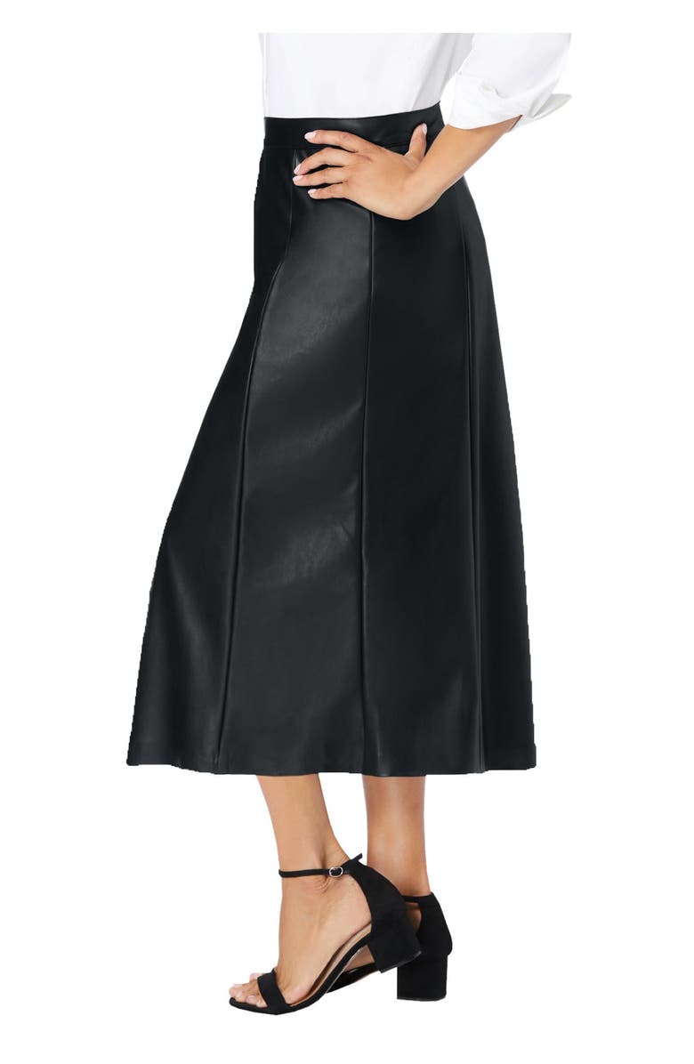 Jessica London Faux Leather Midi Skirt, Alternate, color, Black
