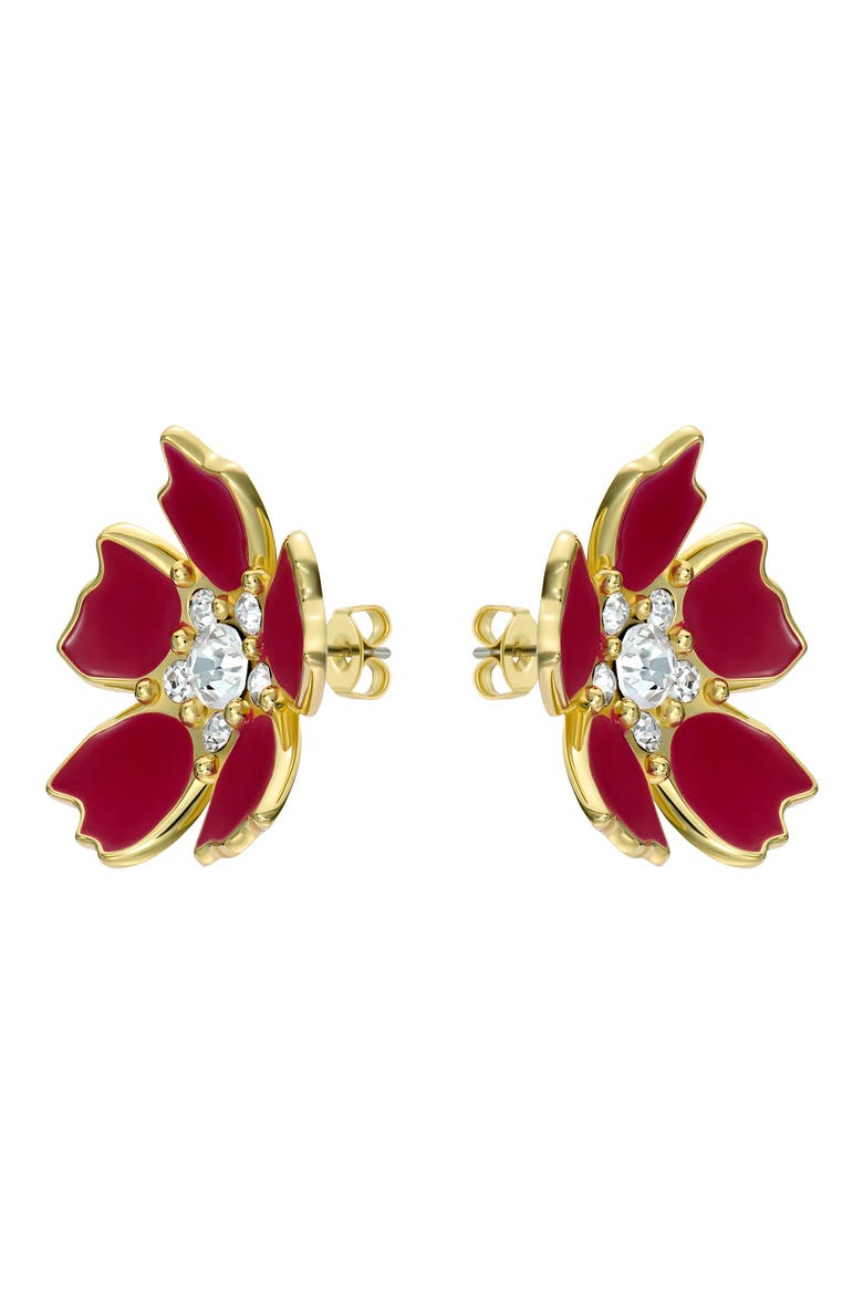 Petinna Painted Flower Stud Earrings, Alternate, color, GOLD TONE / RASPBERRY / CLEAR