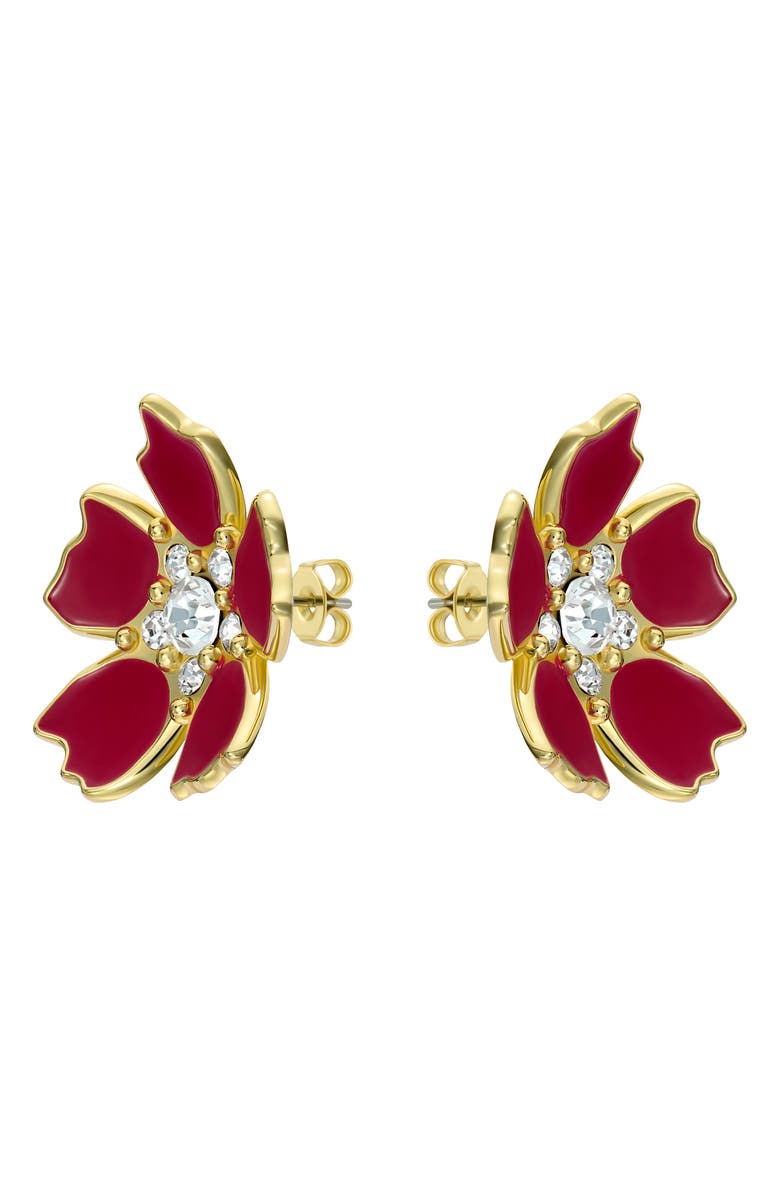 Ted Baker Petinna Painted Flower Stud Earrings, Alternate, color, Gold Tone / Raspberry / Clear