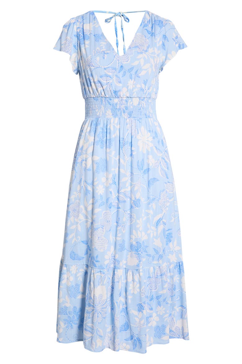 Seraphina Floral Print Ruffle Hem Maxi Dress, Alternate, color, BLUE/ WHITE MULTI