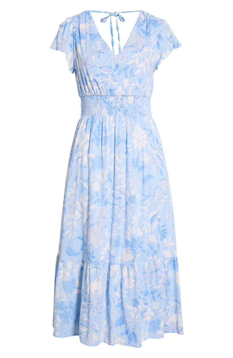 SUGARLIPS Seraphina Floral Print Ruffle Hem Maxi Dress, Main, color, Blue/ White Multi