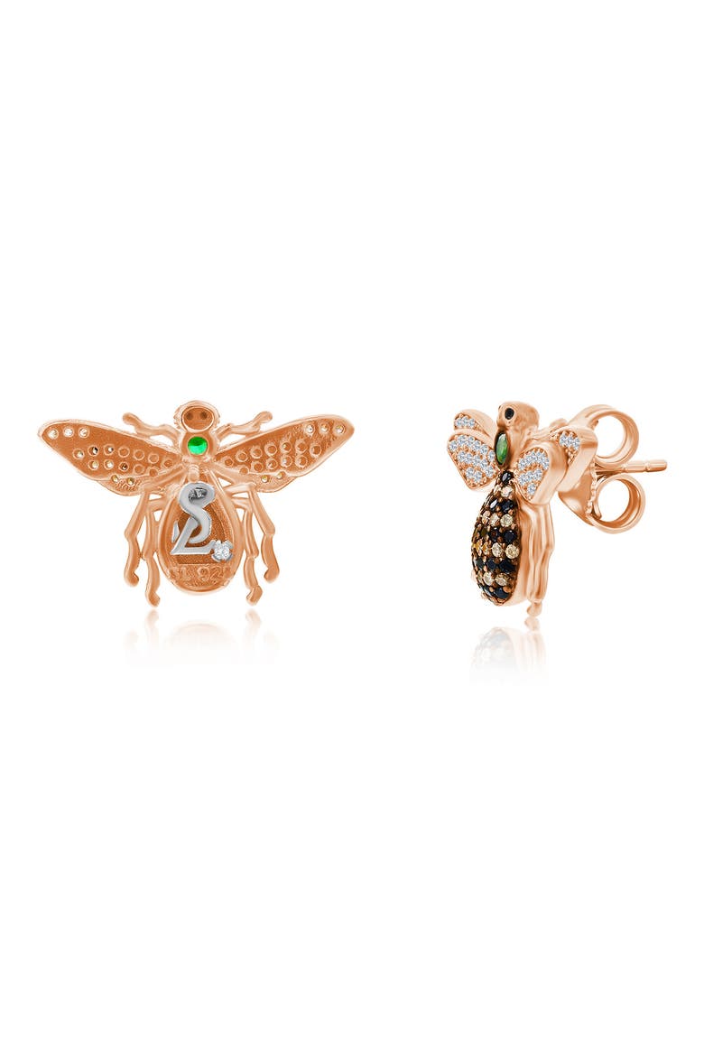Pavé Cubic Zirconia Bumblebee Stud Earrings, Alternate, color, BLACK/ ROSE GOLD