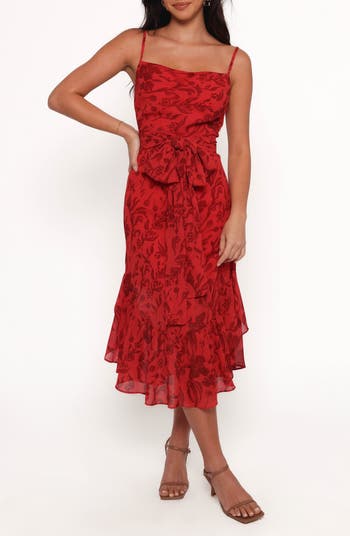 knee length dresses for ladies Francesca Black Knotted Midi Dress With Handkerchief Hem – Club L London