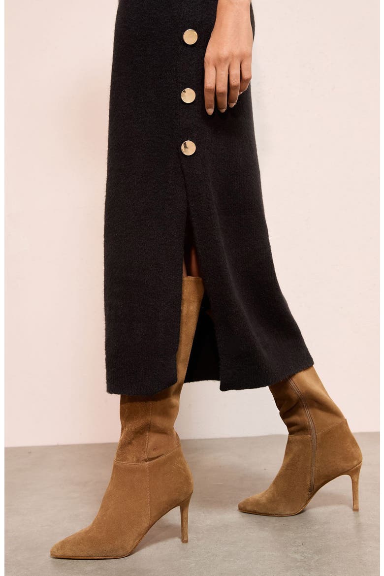 Side Button Long Sleeve Sweater Dress, Alternate, color, BLACK