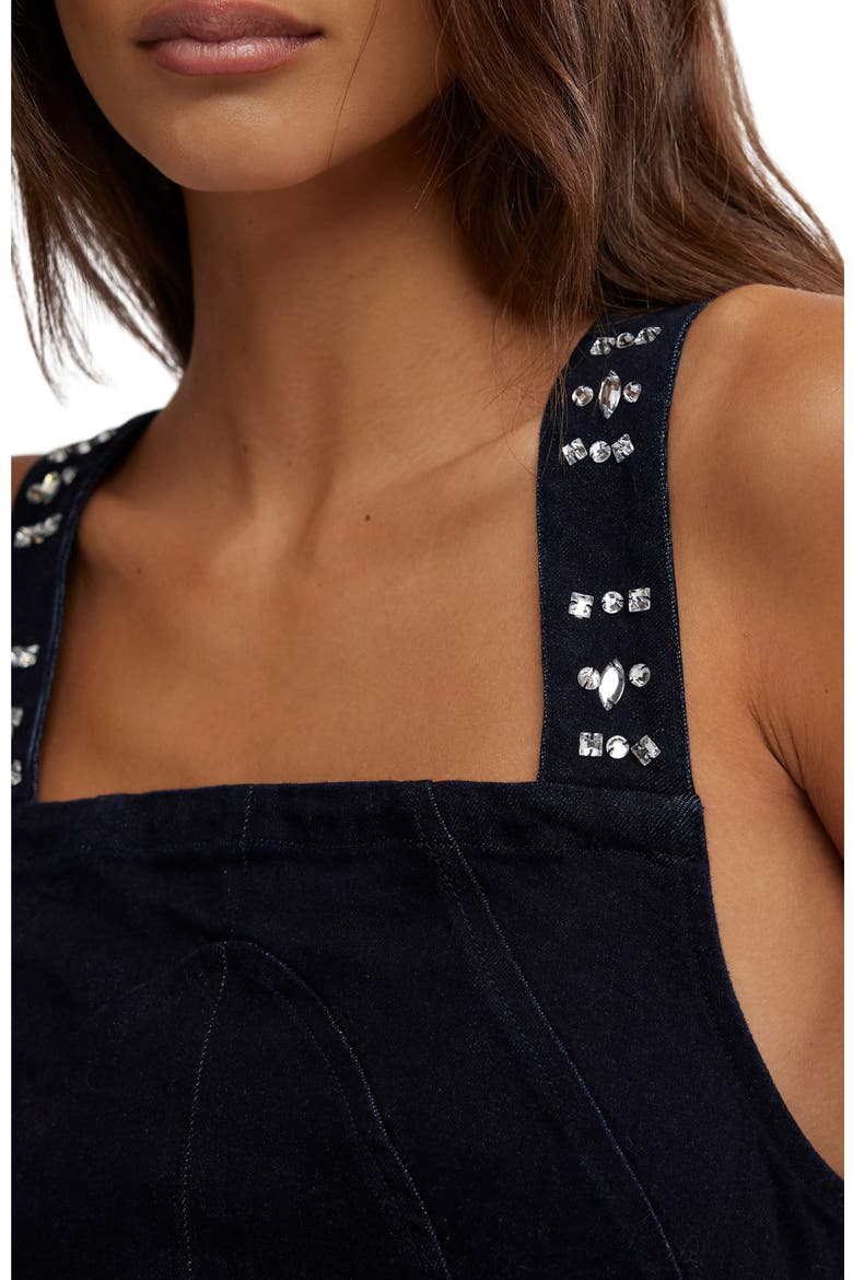 Decked in Shine Rhinestone Denim Tank, Alternate, color, DARK RINSE