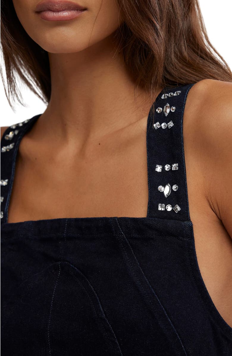 Free People Decked in Shine Rhinestone Denim Tank, Alternate, color, Dark Rinse