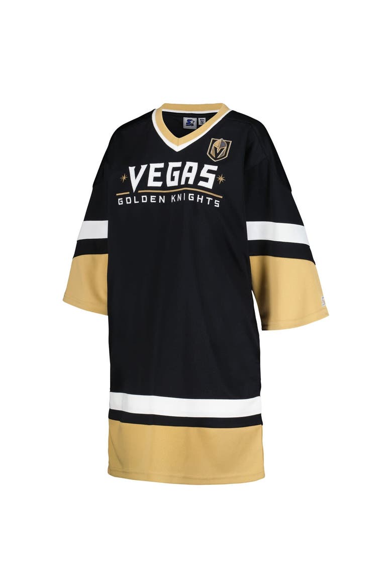 Women's Starter Black Vegas Golden Knights Hurry-Up Offense Boxy V-Neck Half-Sleeve Sneaker Dress, Alternate, color, Black