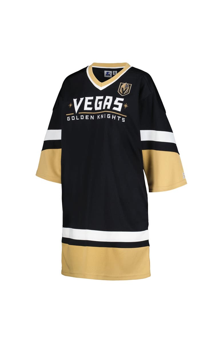 STARTER Women's Starter Black Vegas Golden Knights Hurry-Up Offense Boxy V-Neck Half-Sleeve Sneaker Dress, Alternate, color,