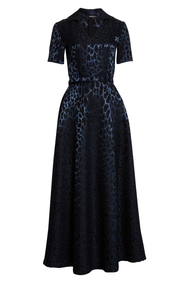 Leopard Jacquard Wool Blend Belted Dress, Alternate, color, NAVY MULTI
