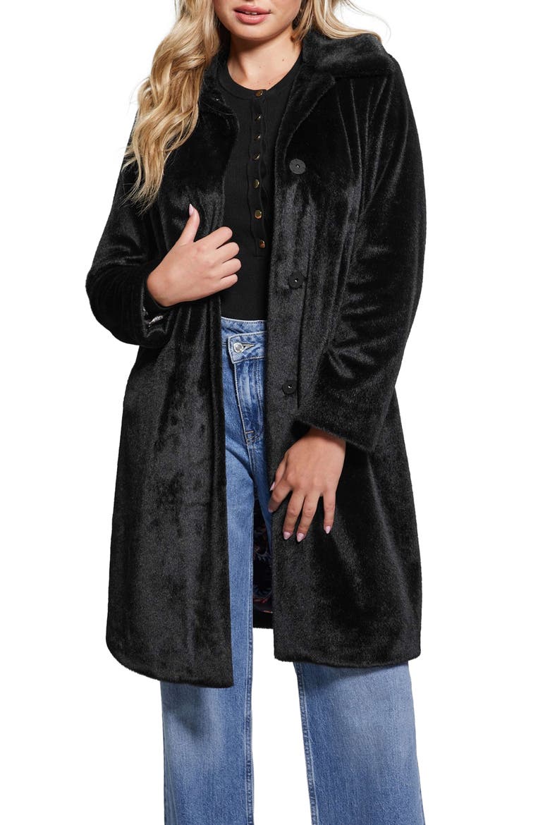 Simonne Longline Faux Fur Coat, Main, color, BLACK