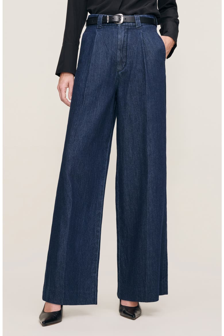 Hepburn Pleated High Waist Wide Leg Jeans, Main, color, RIVER VALLEY