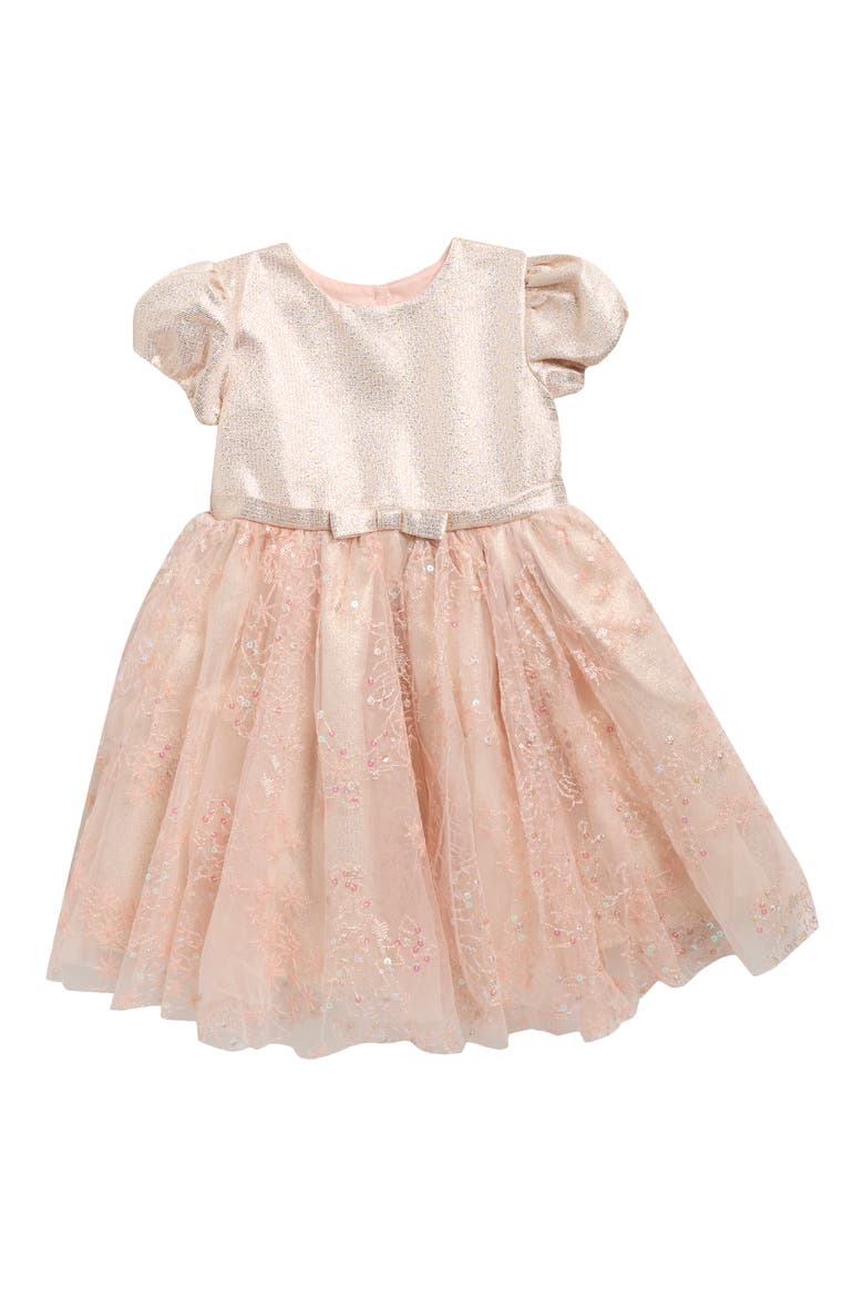 Kids' Metallic Bodice Mesh Dress, Main, color, LIGHT BLUSH
