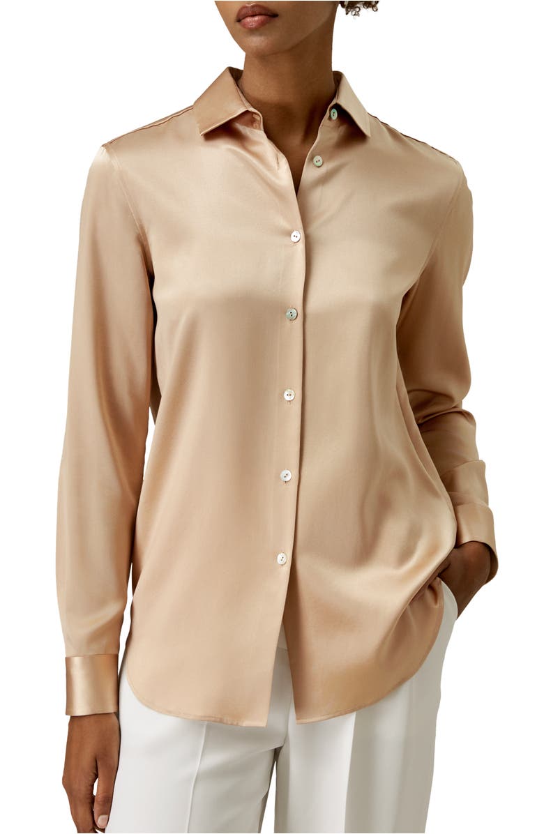 Lilysilk Spread Collar Silk Shirt, Main, color, Light Camel