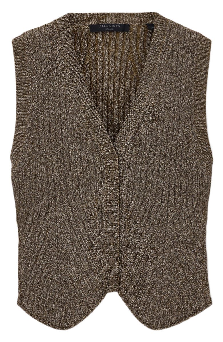 AllSaints Cruz Shine Knit Waistcoast, Alternate, color, Bronze Brown