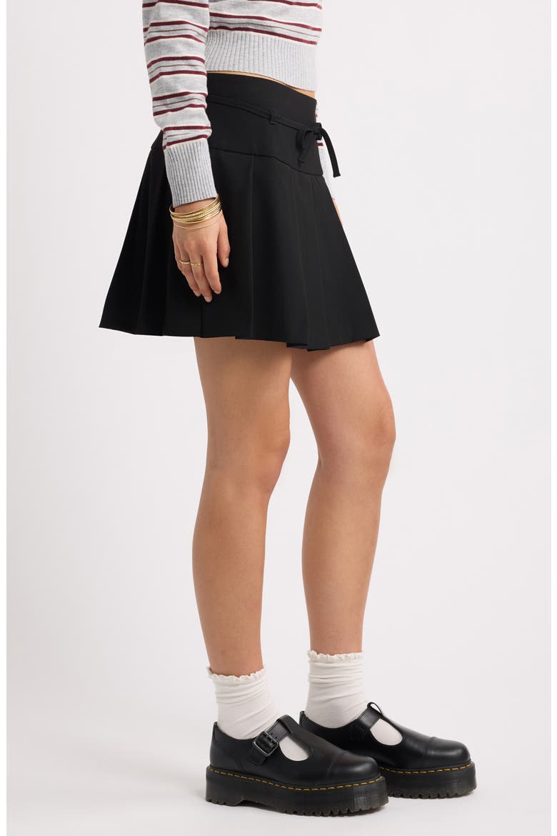 Pleated Belted Plaid Minskirt, Alternate, color, BLACK