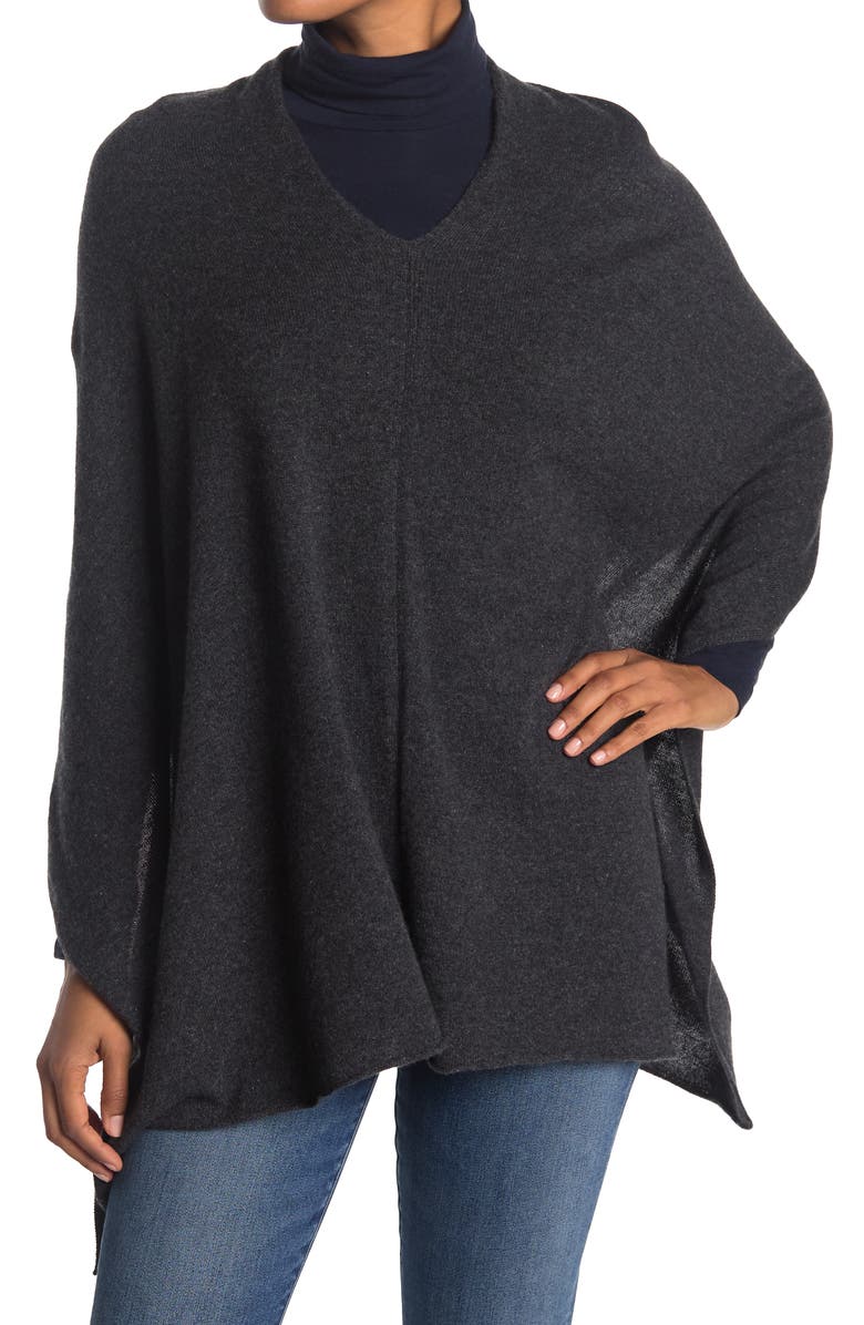 Portolano Cowl Neck Knit Poncho, Main, color, Heather Charcoal