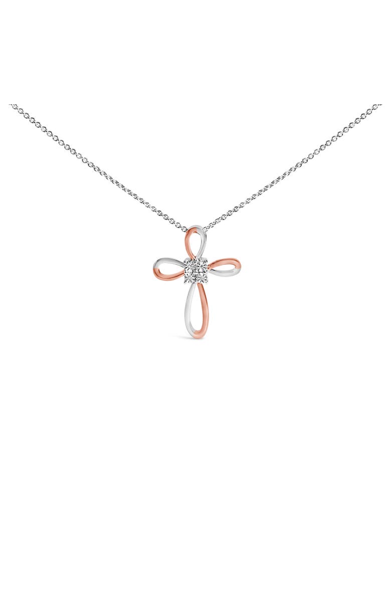 Haus of Brilliance 10K Rose Gold Plated Sterling Silver Diamond Accent Cross Pendant Necklace, Main, color, Silver