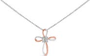 Haus of Brilliance 10K Rose Gold Plated Sterling Silver Diamond Accent Cross Pendant Necklace