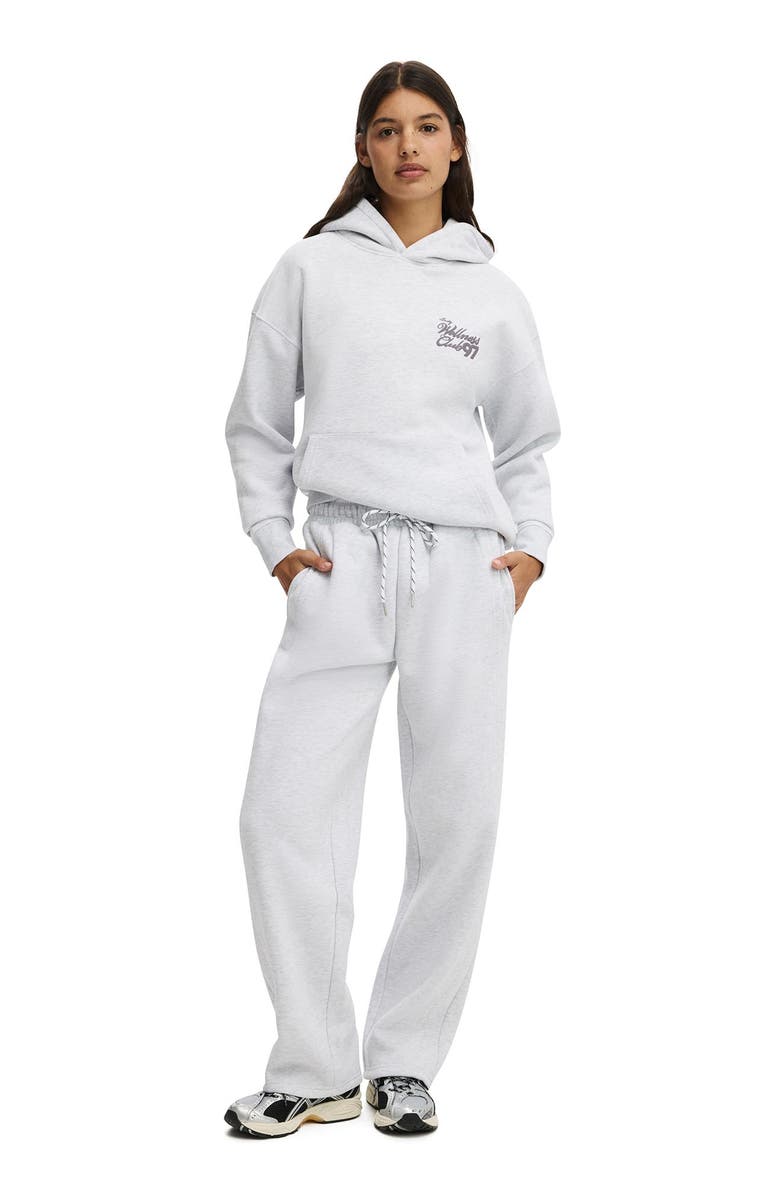 COTTON ON BODY Women's Active Plush Premium Graphic Hoodie, Alternate, color, Cloudy Grey Marle Love Bw