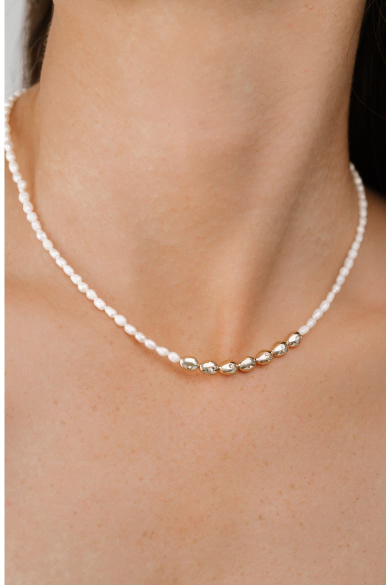 Freshwater Pearl & Cubic Zirconia Necklace, Alternate, color, GOLD