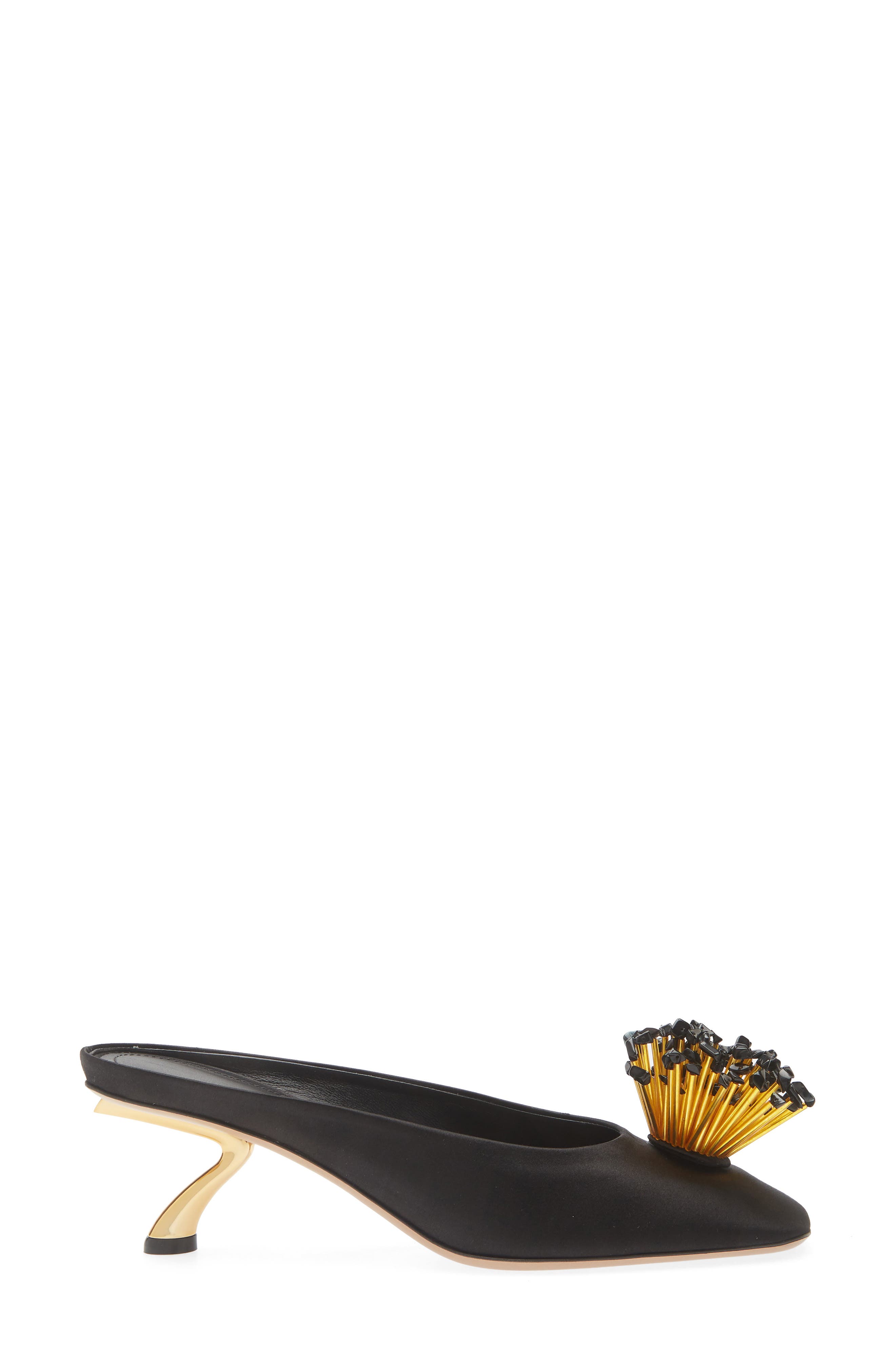 FERRAGAMO Safi Beaded Kitten Heel Mule, Alternate, color, Black