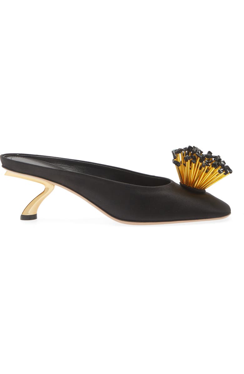 FERRAGAMO Safi Beaded Kitten Heel Mule, Alternate, color, Black