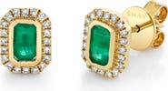 SHAY 18K Gold Pavé Halo Emerald Earrings