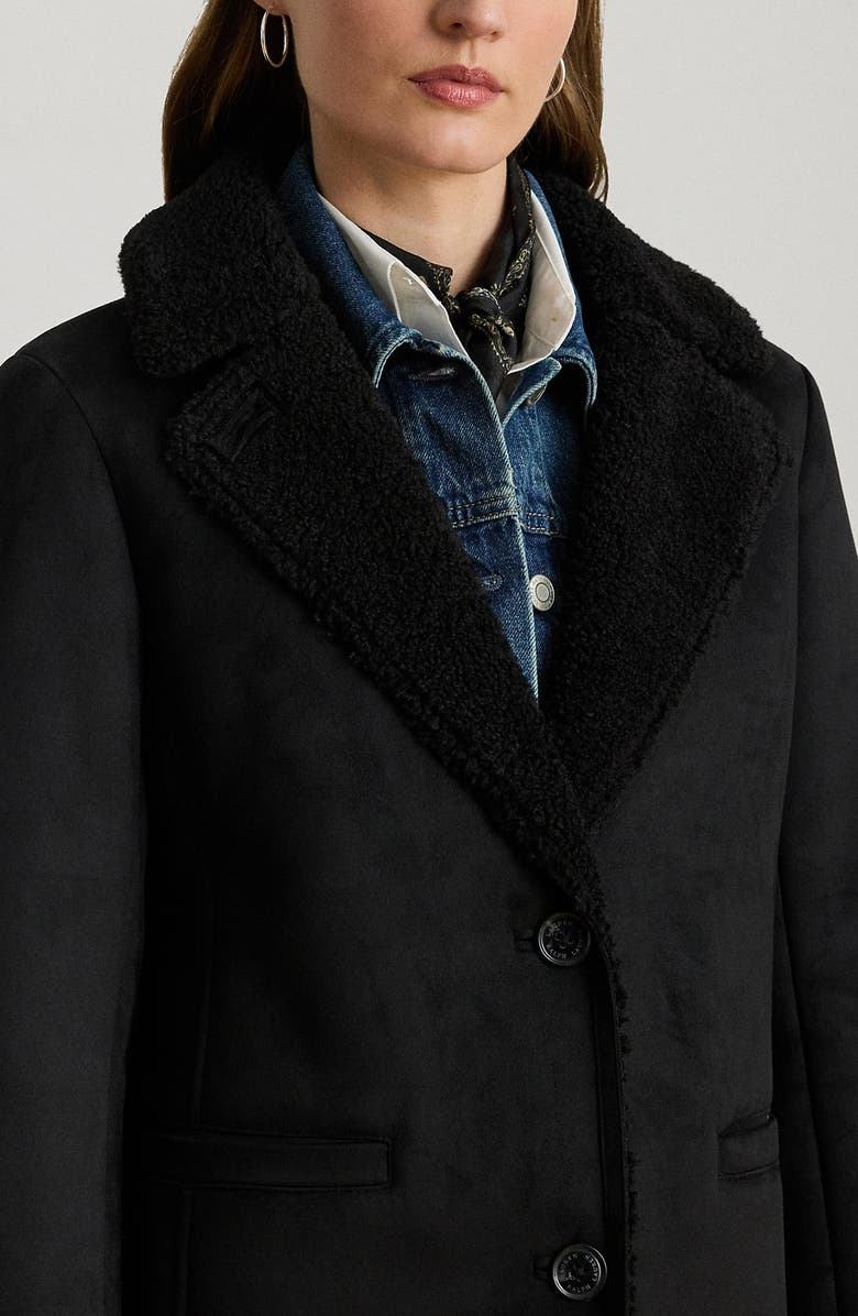 Lauren Ralph Lauren Faux Shearling Coat, Alternate, color, Black