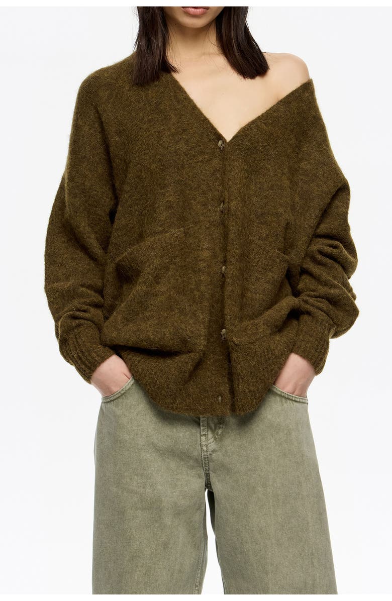 Bimba y Lola Long Alpaca Cardigan, Main, color, Dark Khaki