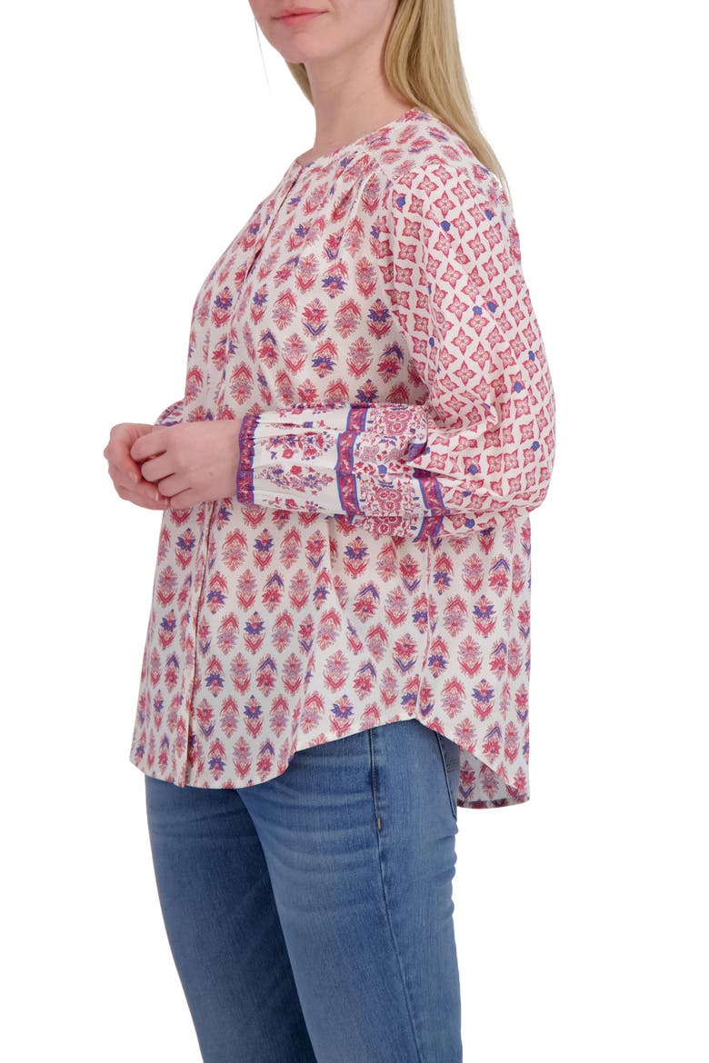 Border Print Button-Up Shirt, Alternate, color, PURPLE COMBO
