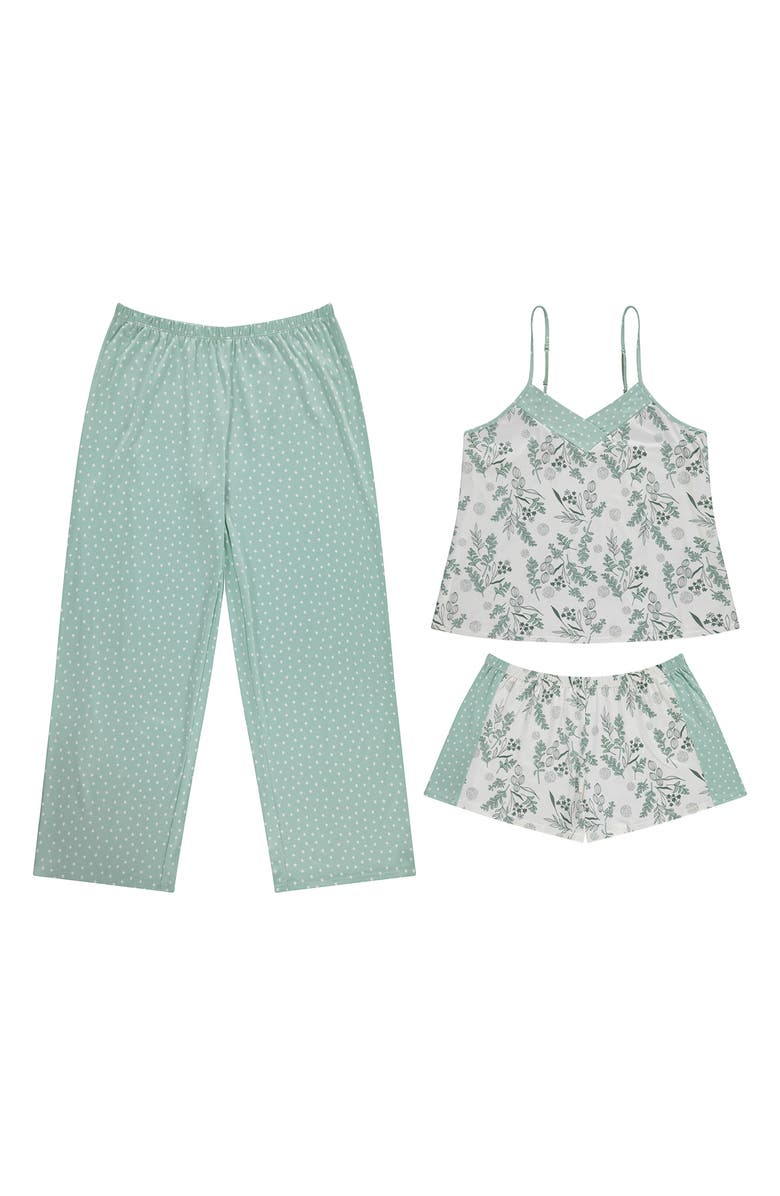 Flora By Flora Nikrooz Amari Camisole, Shorts & Pants 3-Piece Pajamas, Alternate, color, Sage