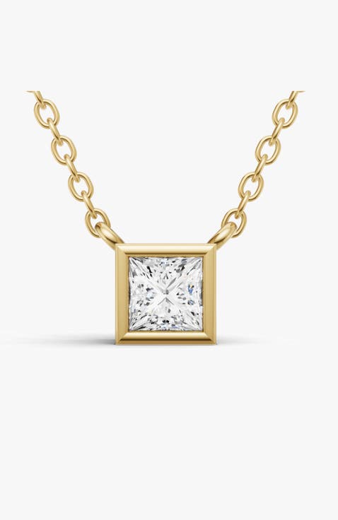 14K Gold 0.75 ct Lab-Grown Princess Diamond Bezel Pendant
